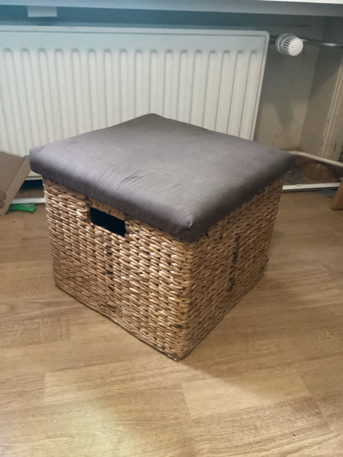 Rotan poef met opbergruimte en kussen, Ophalen of Verzenden, Gebruikt, Overige materialen