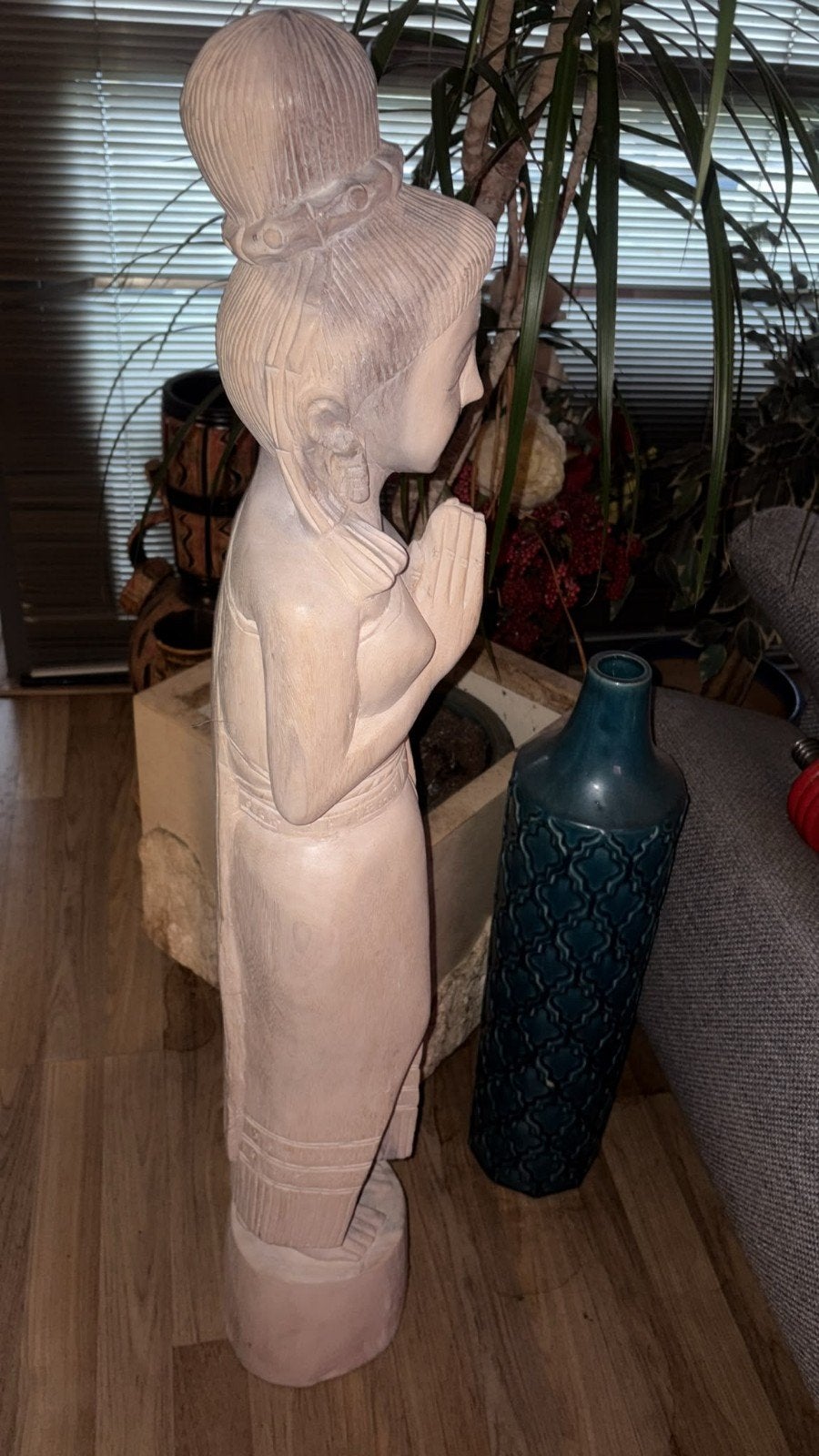 Houten Beeld van Biddende Vrouw - Aziatische Stijl, Ophalen, Handgemaakt, 1 meter - 2 meter, Beeld