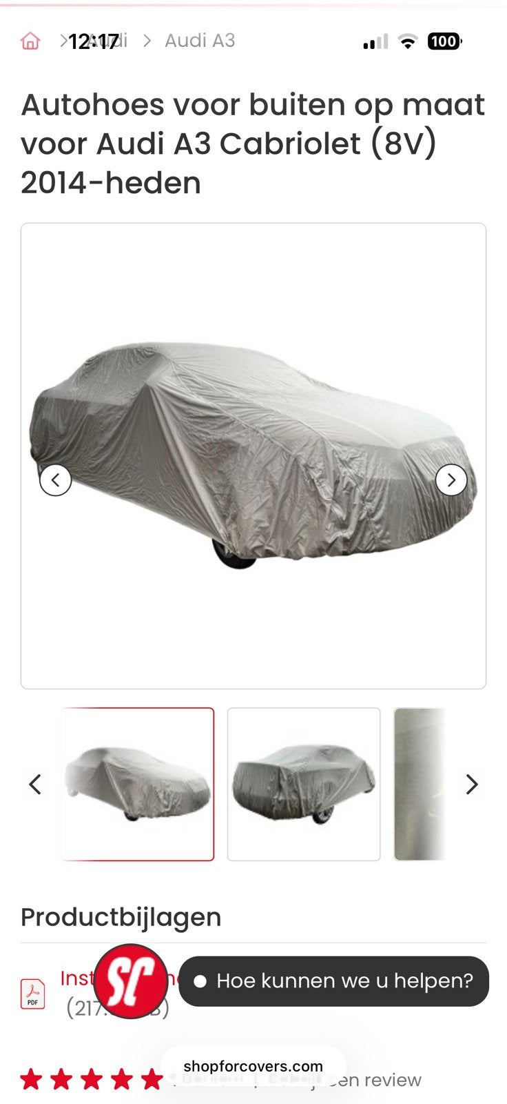 Autohoes voor buiten voor Audi A3 Cabriolet (8V) 2014-heden, Ophalen, Zo goed als nieuw, Zwart, 30 cm of meer