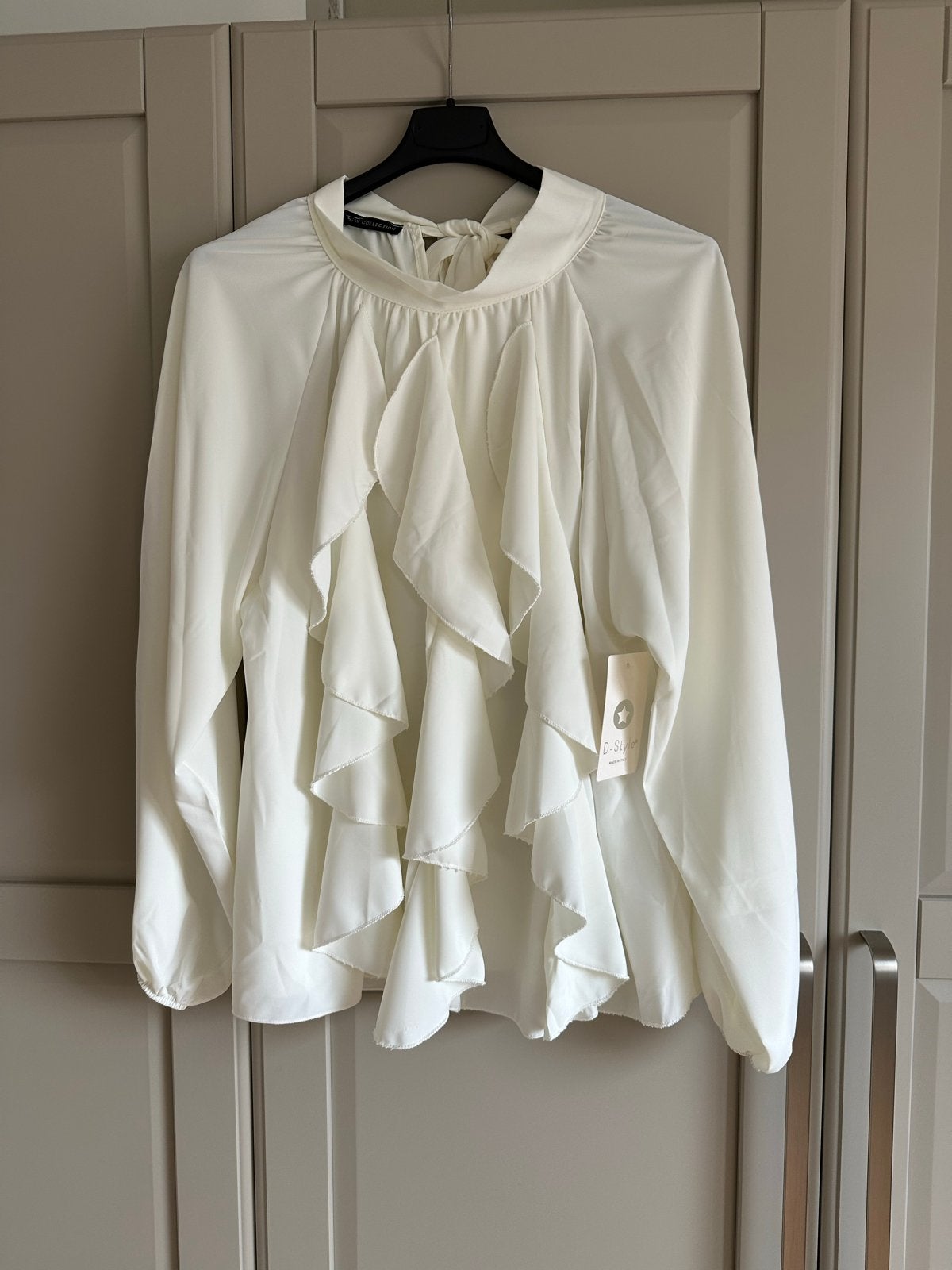 Elegante ballonblouse met ruches en strik - One Size, Ophalen of Verzenden, Nieuw, Maat 38/40 (M), Wit