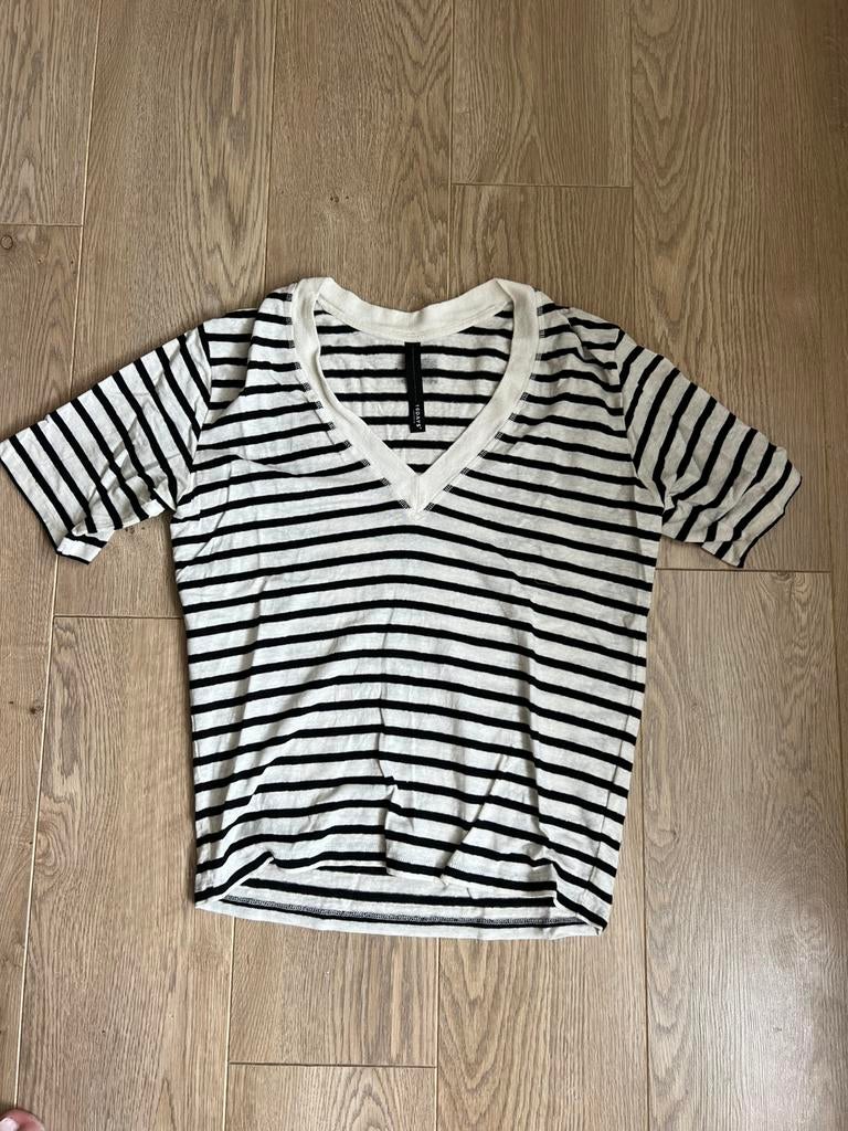 Gestreept linnen t-shirt wit blauw 10days, Wit, Ophalen of Verzenden, Zo goed als nieuw, Korte mouw