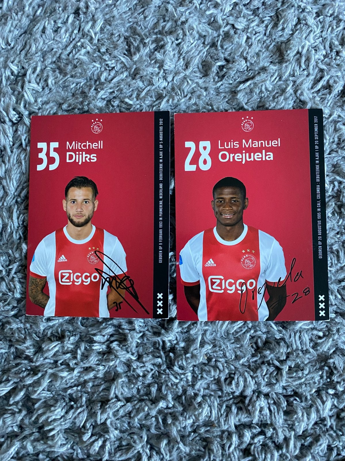 Ajax Spelerskaarten: Mitchell Dijks & Luis Manuel Orejuela, Ophalen of Verzenden, Gebruikt, Ajax, Spelerskaart