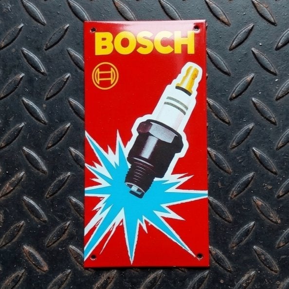 Duits Emaille Bord BOSCH Bougies Pop Art Reclamebord Vintage, Verzamelen, Verzenden, Gebruikt, Reclamebord