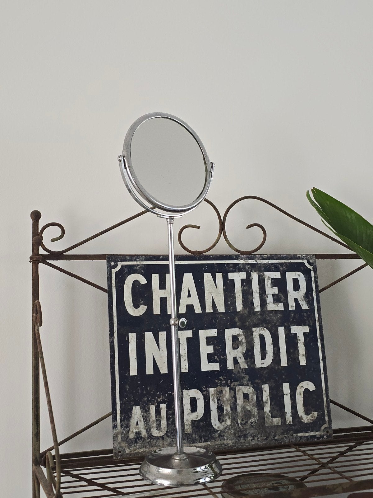 Antieke Art Deco Franse chrome make up / scheerspiegel 1920S, Ophalen of Verzenden, Rond, Minder dan 50 cm