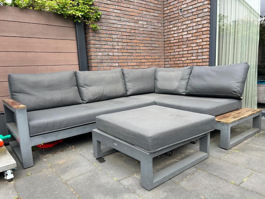 Hoek lounge LIFE met hocker!, Tuin en Terras, Tuinsets en Loungesets, Ophalen, Gebruikt, Wicker, Hocker