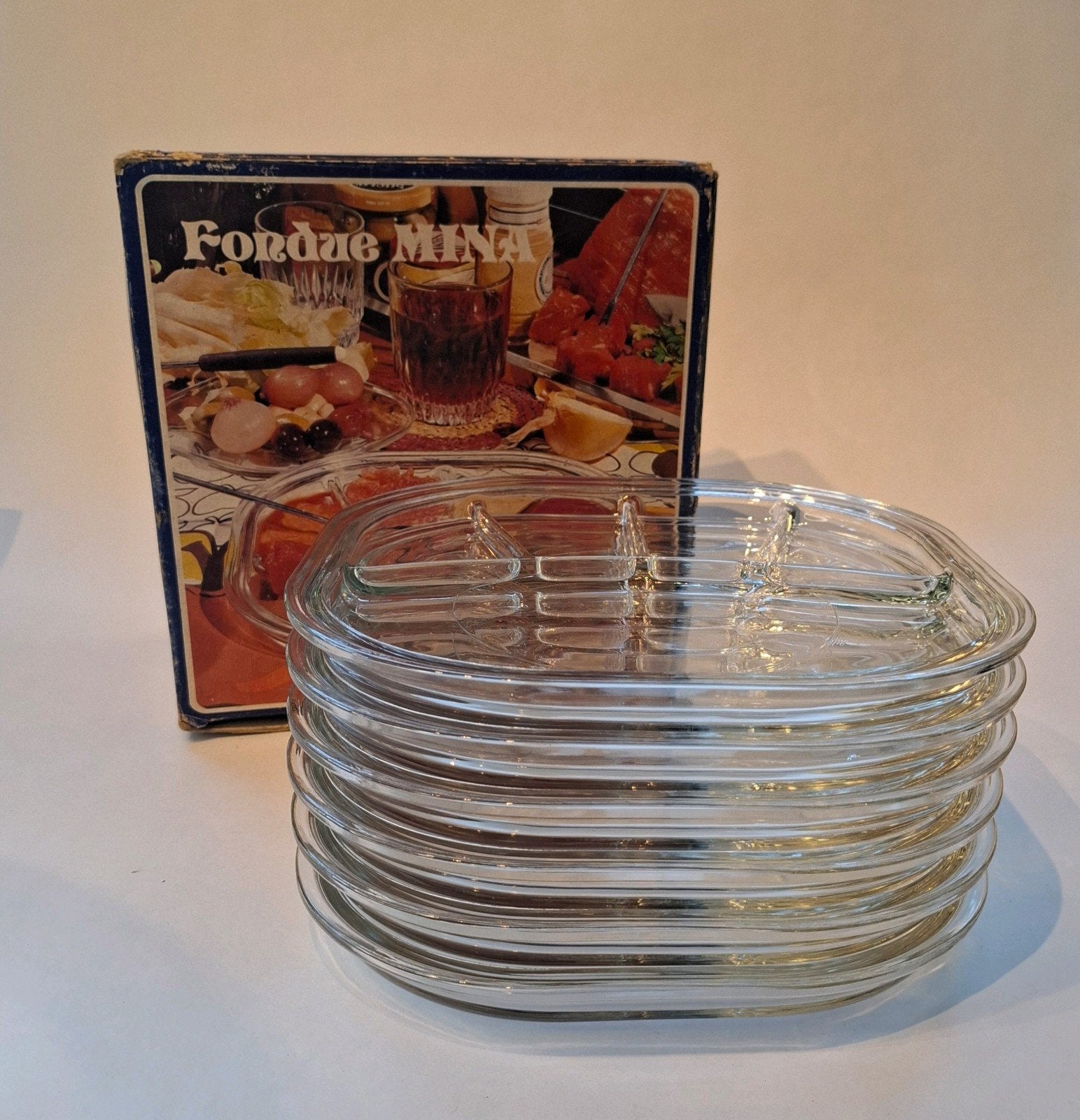 Vintage Glazen Fondueborden 'Arno' - Joe Colombo, Ophalen of Verzenden, Zo goed als nieuw, Glas, Overige stijlen