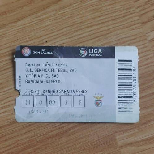 1xTicket Benfica-Vitória FC, 04-05-2014, Ophalen of Verzenden, Zo goed als nieuw, Buitenlandse clubs, Poster, Plaatje of Sticker