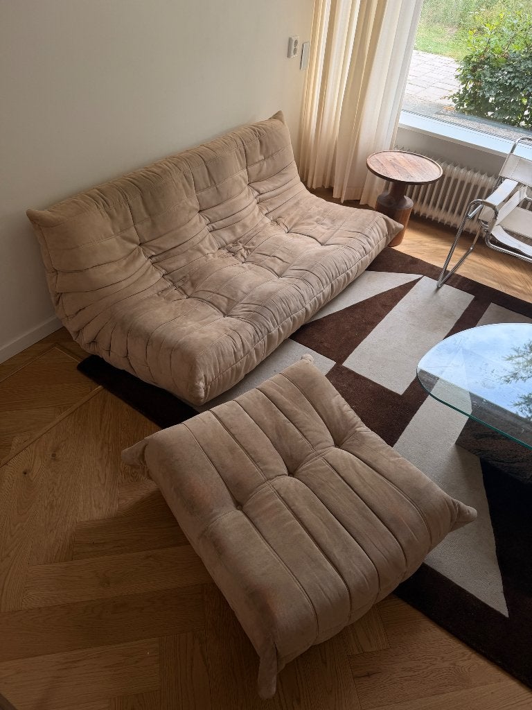 Ligne Roset Togo bank + poef | beige | originele set, Ophalen