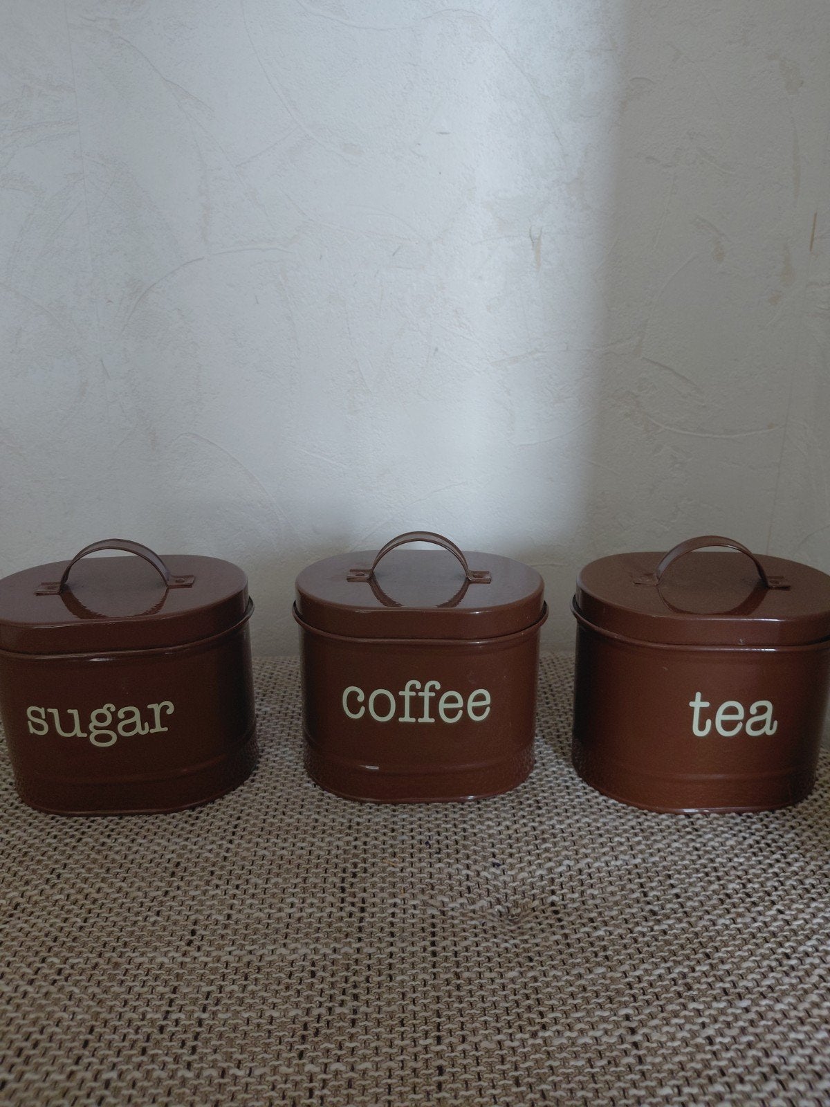 Vintage voorraadpotten set: suiker, koffie, thee, Antiek en Kunst, Ophalen of Verzenden