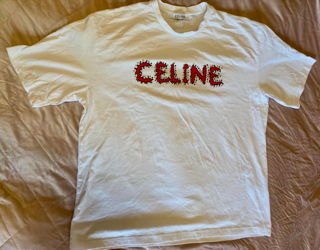 Celine T-shirt met studs - Maat XXL, Wit, Maat 46/48 (XL) of groter, Ophalen of Verzenden, Zo goed als nieuw