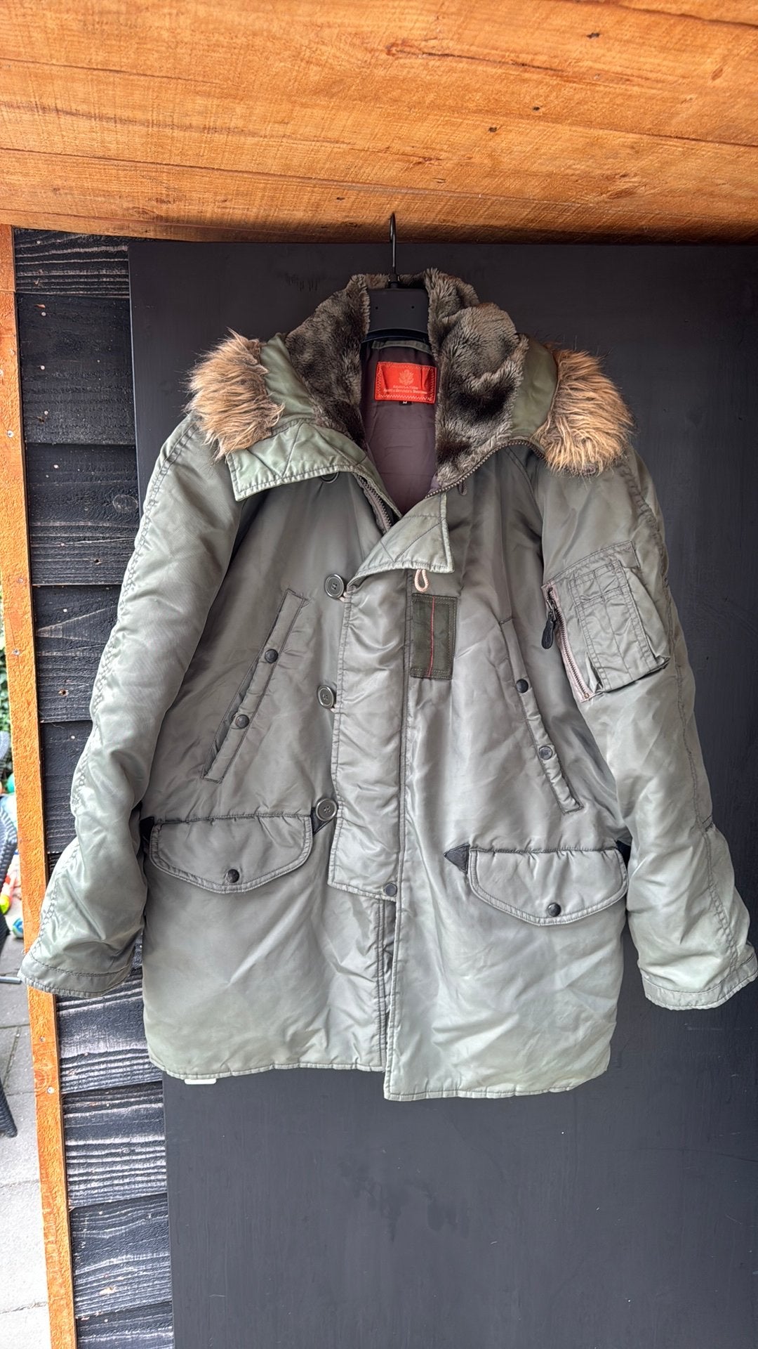 Vintage j80 N-3B parka extreem  bontkraag made in, Ophalen of Verzenden, Gedragen, Maat 48/50 (M), Groen