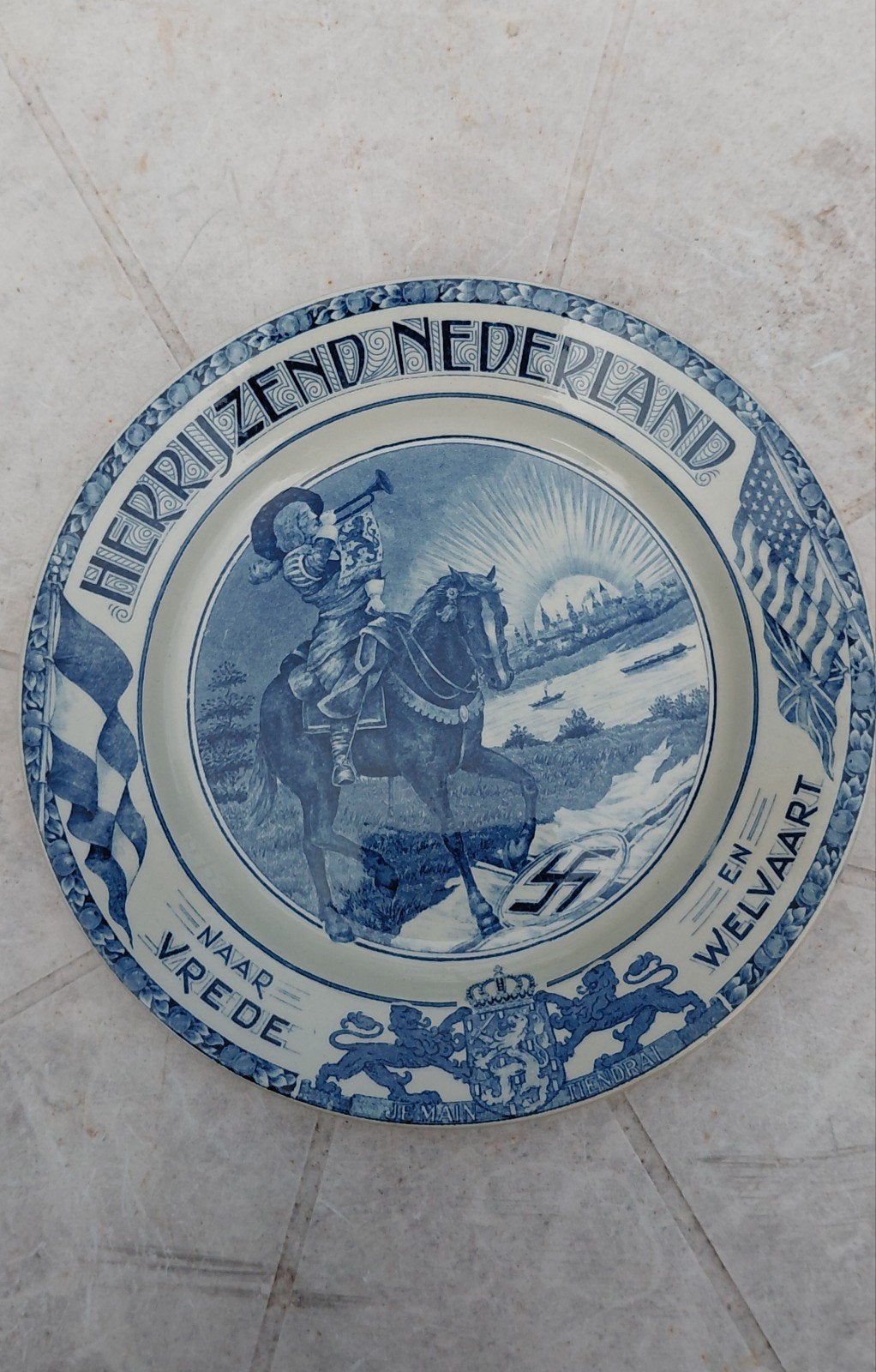 Zeldzaam 'Herrijzend Nederland' wandbord - WOII propaganda, Ophalen of Verzenden