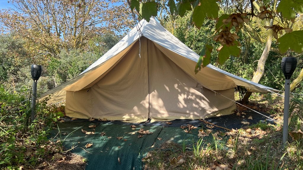 Bell tent katoen 3 meter (incl. 4 meter overtent / tarp), Ophalen of Verzenden, Zo goed als nieuw, Tot en met 3