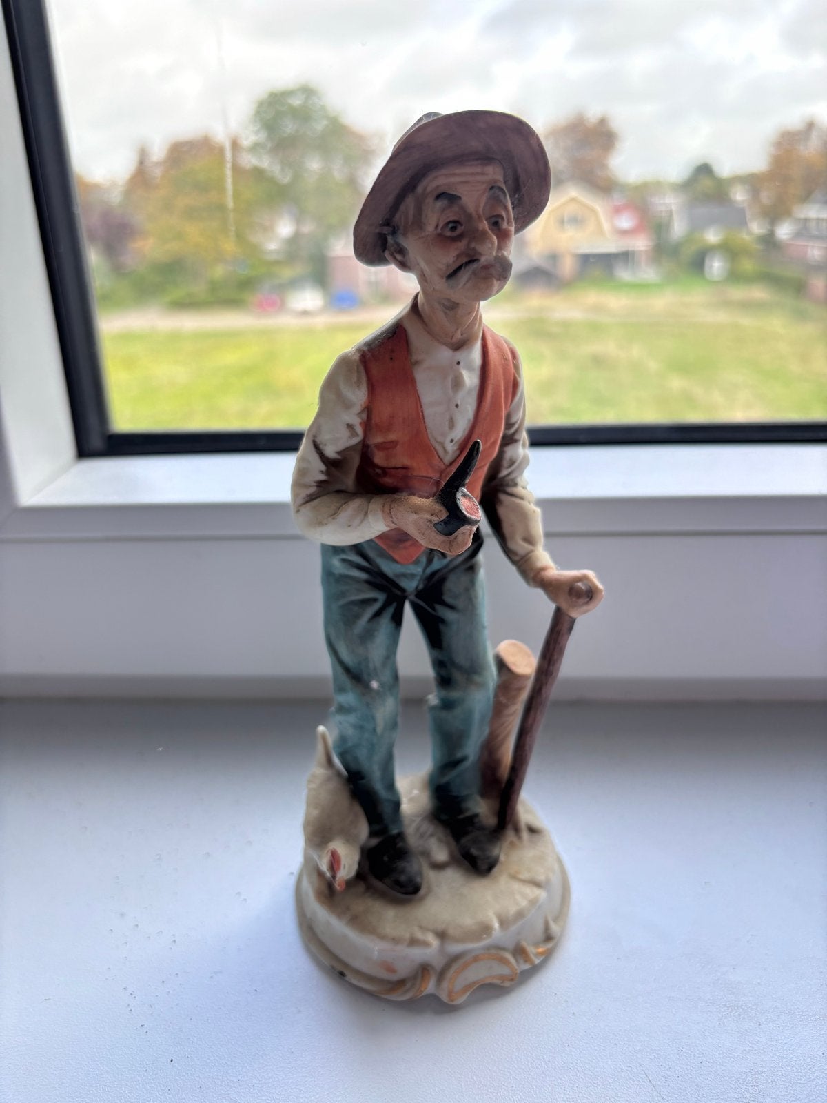 Vintage Hummel beeldje van porselein - Oude man met kip, Ophalen of Verzenden