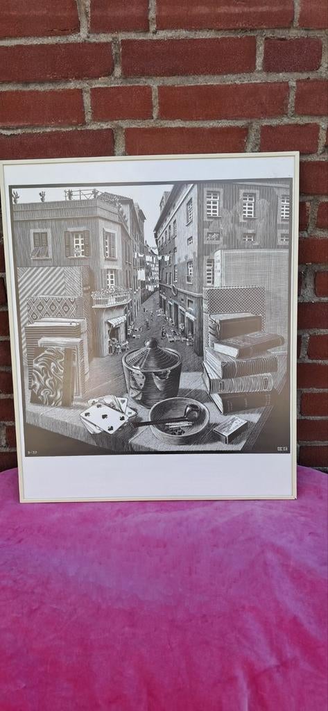 M.C. Escher - Straat in Scanno, Abruzzen (1930), Ophalen, Ingelijst, Stadsgezicht, Lithografie