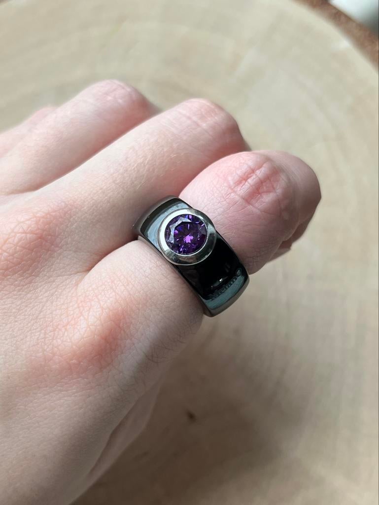 MelanO Keramische Ring met Edelsteen, Sieraden, Tassen en Uiterlijk, Ringen, Overige materialen, Zwart, Ophalen of Verzenden, Zo goed als nieuw