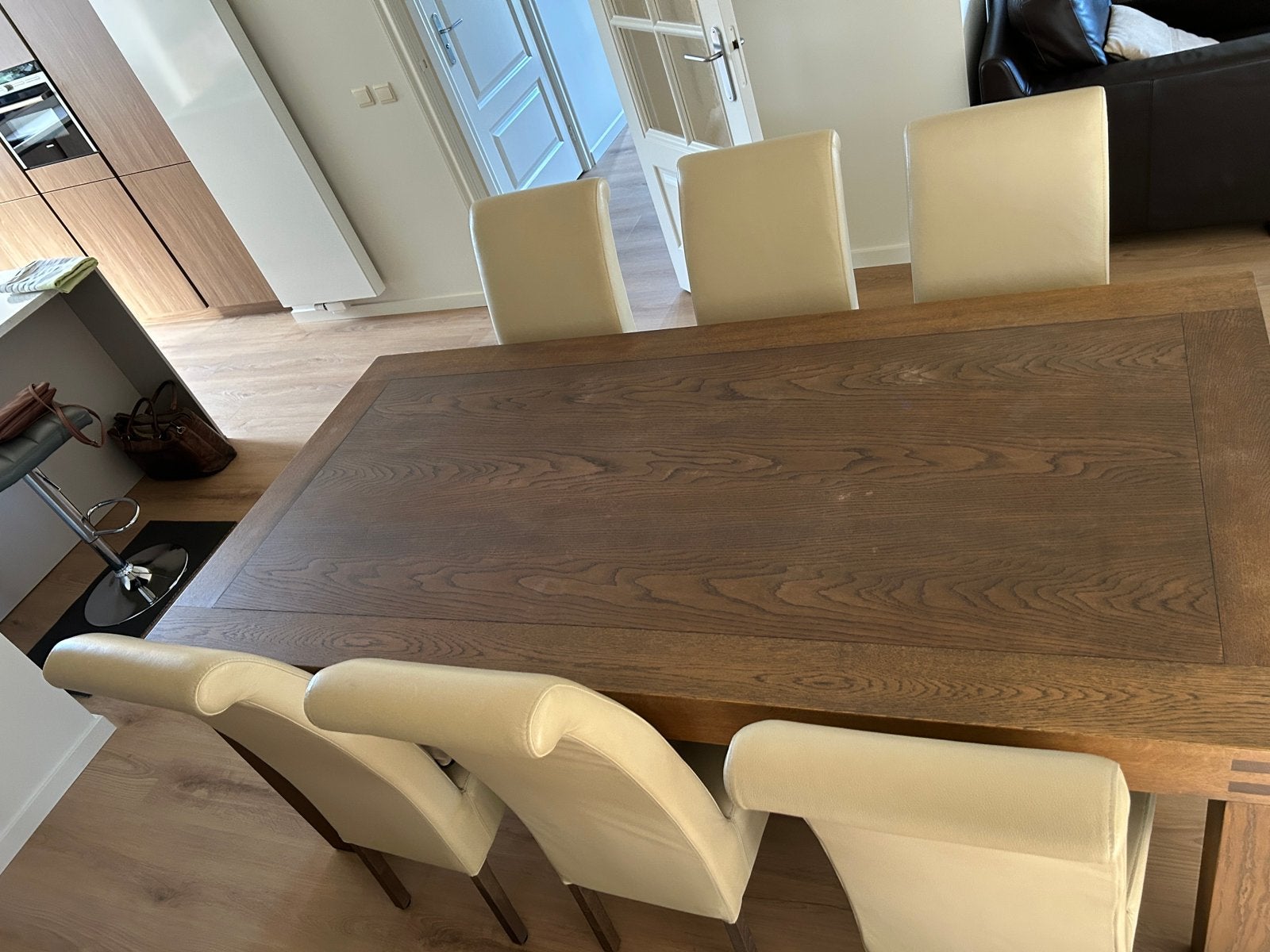 Eetkamer stoel leder beige, Ophalen, Gebruikt, Overige kleuren, Leer