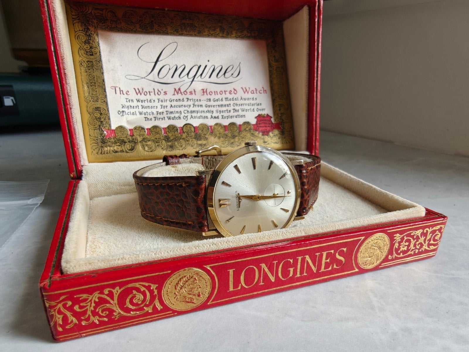 Vintage Longines Calatrava Full set goud fillet, Overige merken, Leer, Ophalen of Verzenden, Zo goed als nieuw