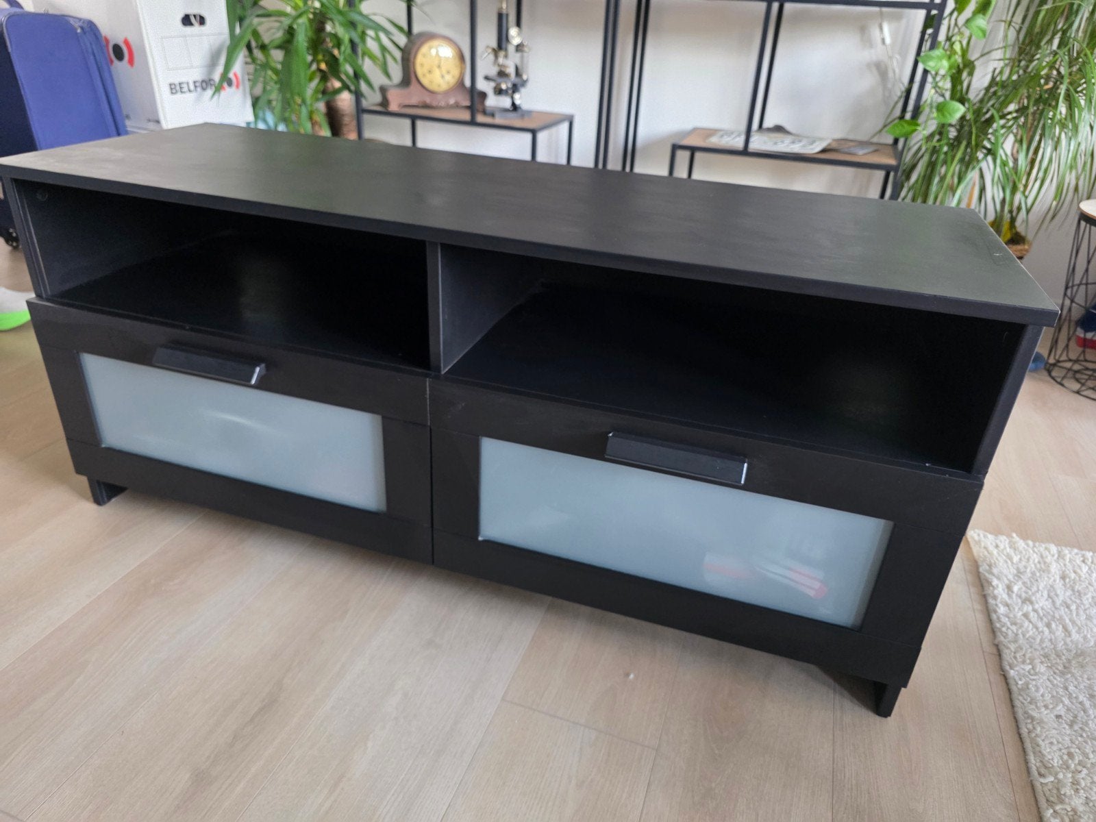 Zwarte TV-kast met lades en vakken - IKEA BRIMNES, Ophalen, Gebruikt, 100 tot 150 cm, Minder dan 100 cm