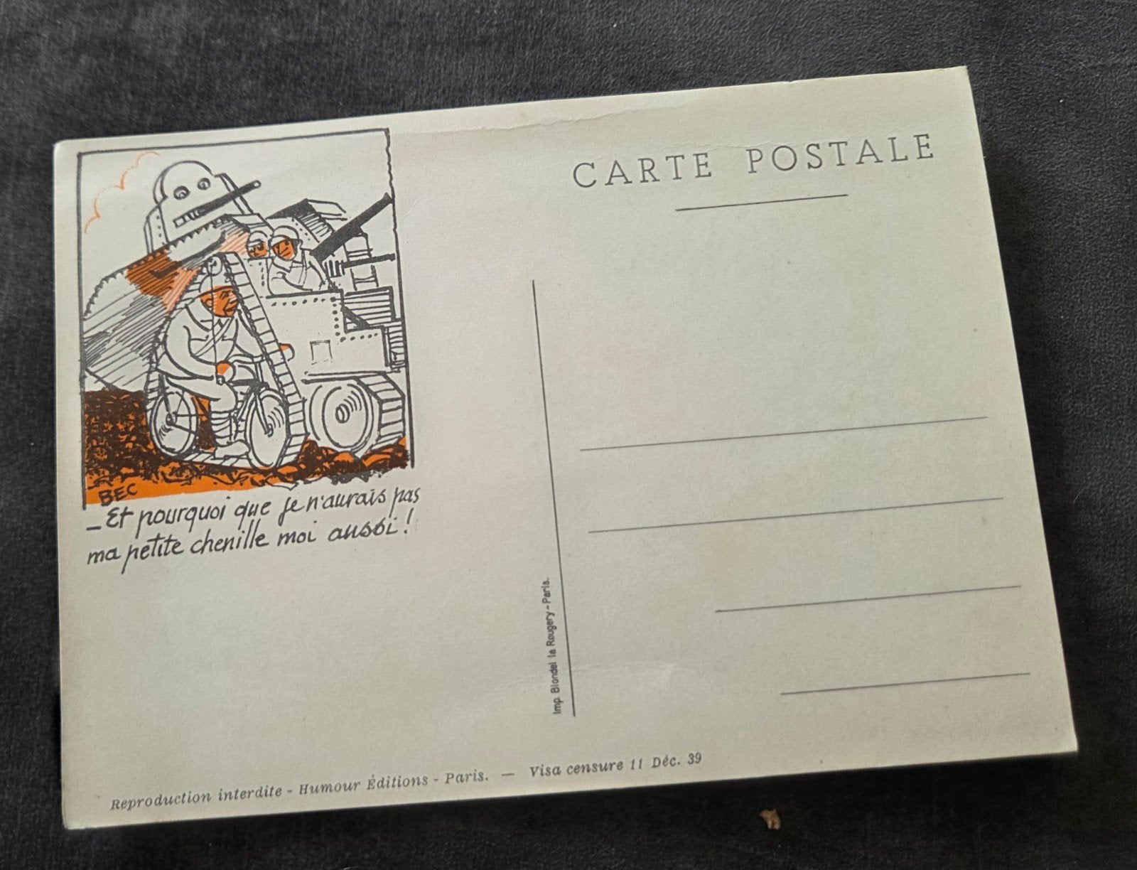 Oude Franse humoristische ansichtkaart WOII, Verzenden, 1920 tot 1940, Ongelopen, Overige thema's