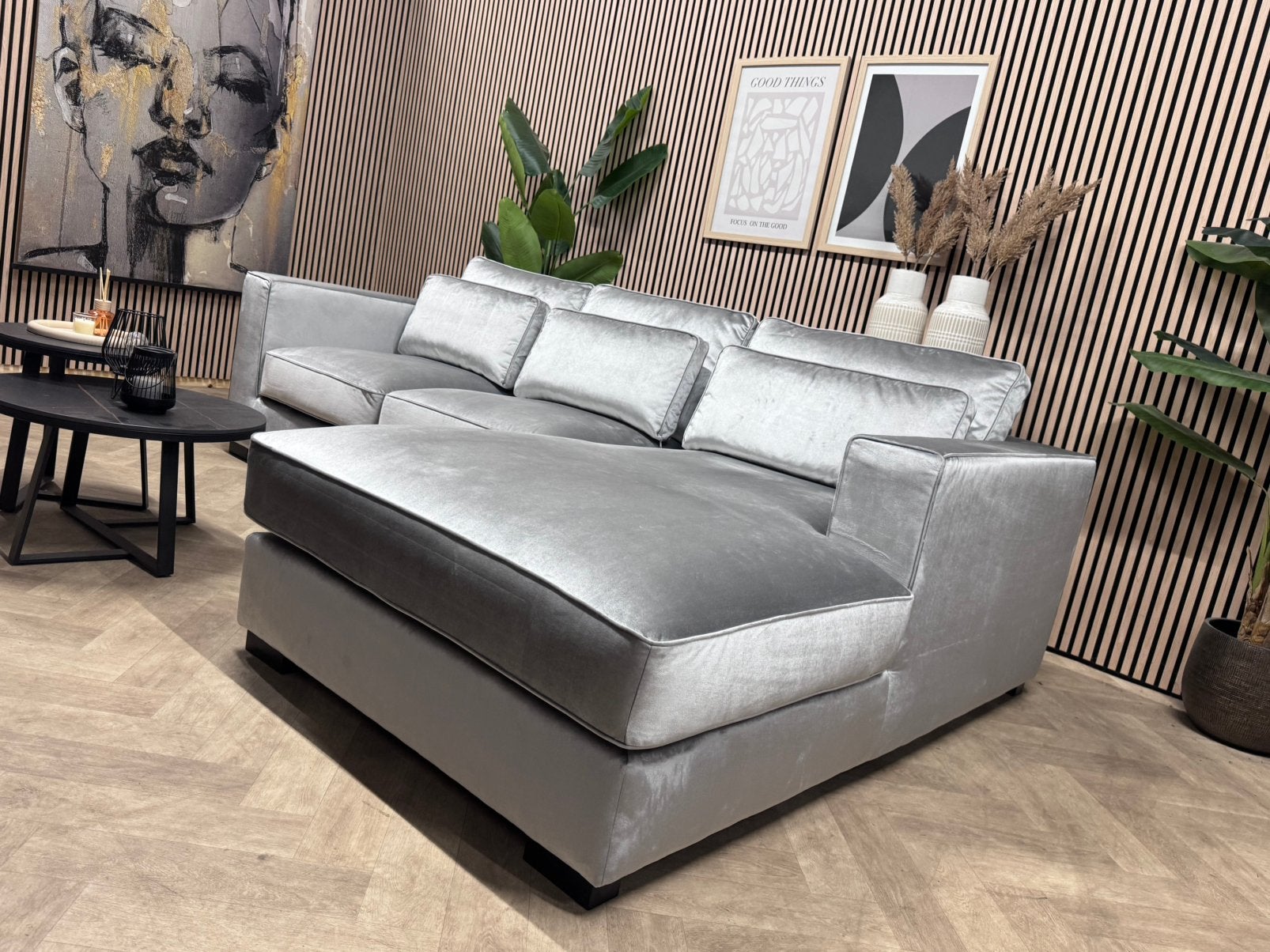 ZGAN | Luxe Velvet Velours Hoekbank - Zilvergrijs - 290x200, 250 tot 300 cm, -, -, Hoekbank
