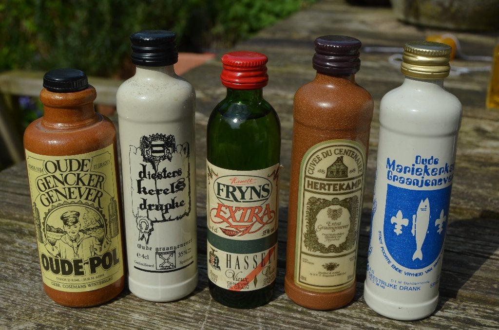 Diverse miniatuur flesjes meest Belgische jenever (5), Verzamelen, Ophalen of Verzenden, Gebruikt, Overige typen