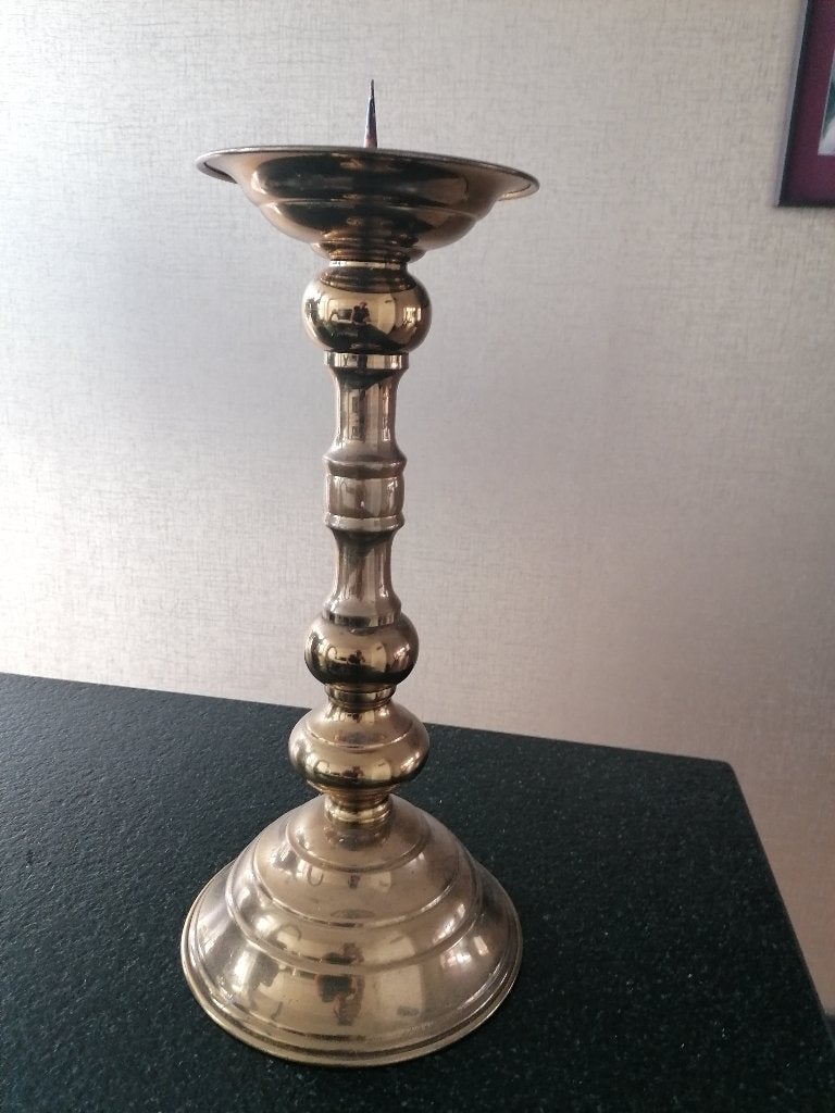 antiek koperen kerk kandelaar 46 cm hoog en mooie staat, Antiek en Kunst, Ophalen of Verzenden, Koper
