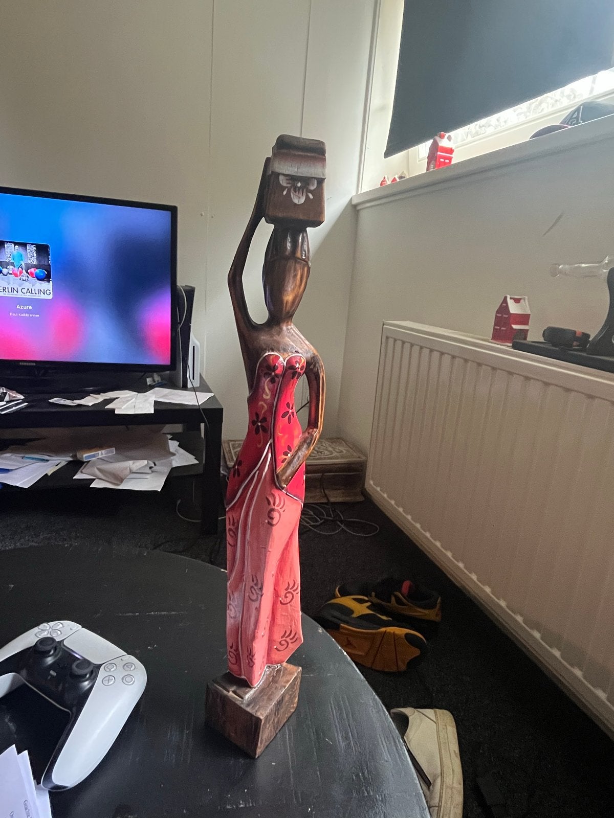 Decoratief Houten Beeld van Vrouw met Mand, Handgemaakt, Beeld, Hout, Vrouw