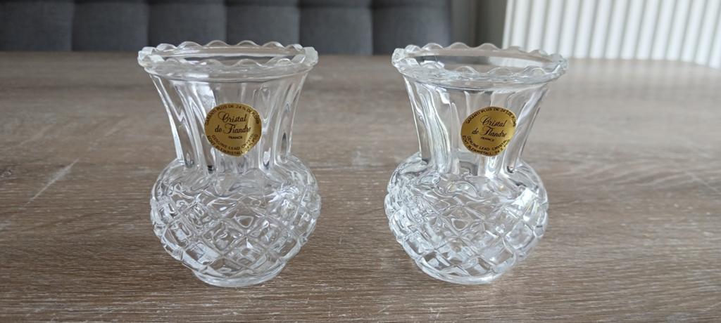 2 Cristal de flandre France kristal kristallen vaasjes, Antiek en Kunst, Ophalen of Verzenden