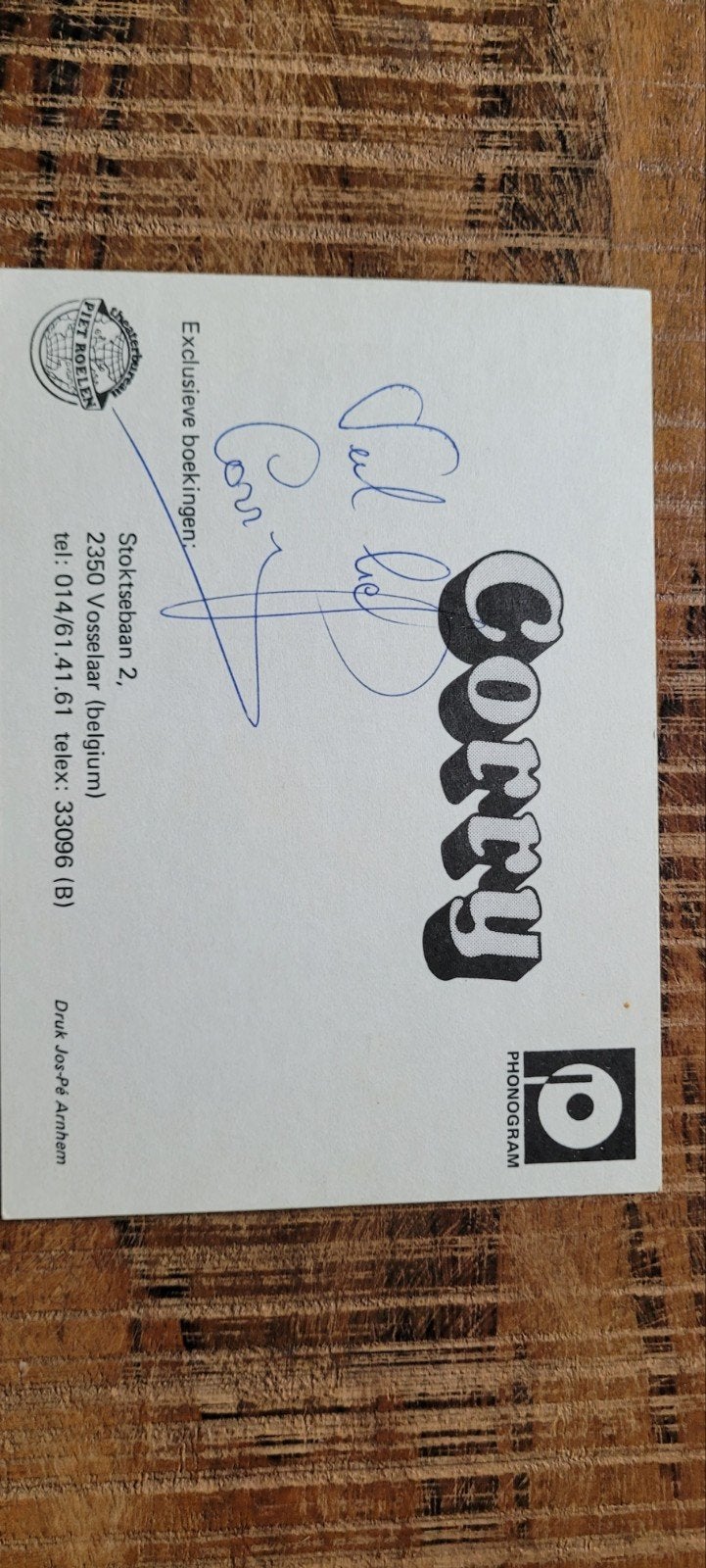 Gesigneerde kaart van Corry Konings, Ophalen, 1980 tot heden, Foto, Zo goed als nieuw