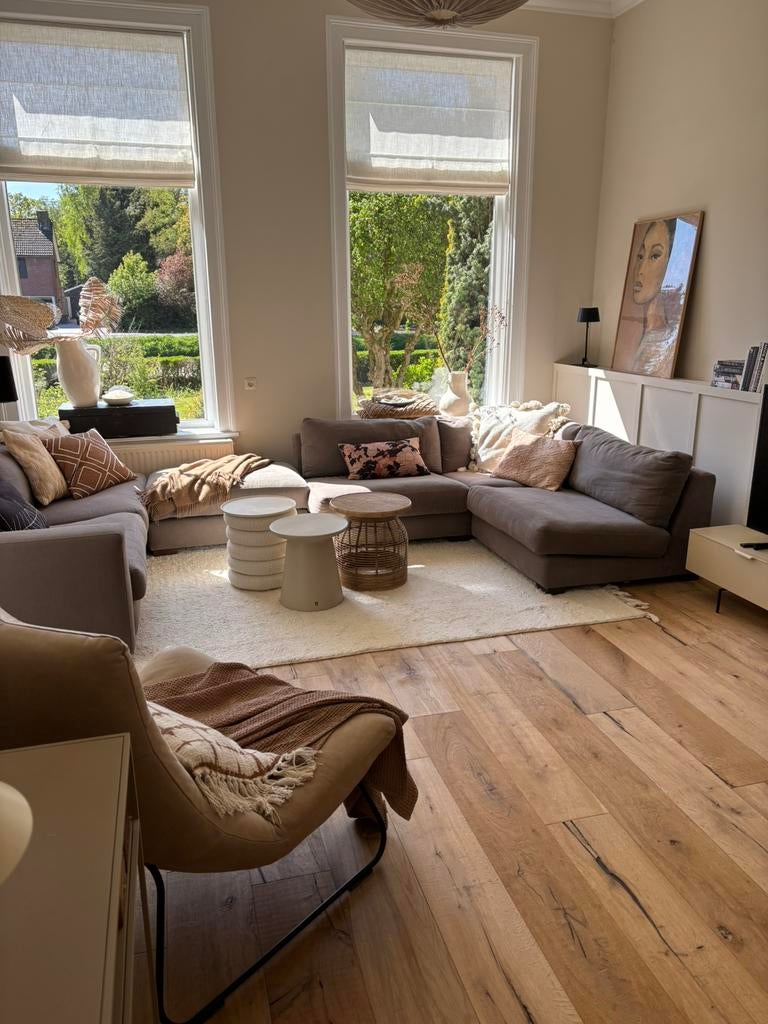 Hoekbank stoer stevig groot taupe tint katoenen/linnen stof, Ophalen, Zo goed als nieuw, Stof