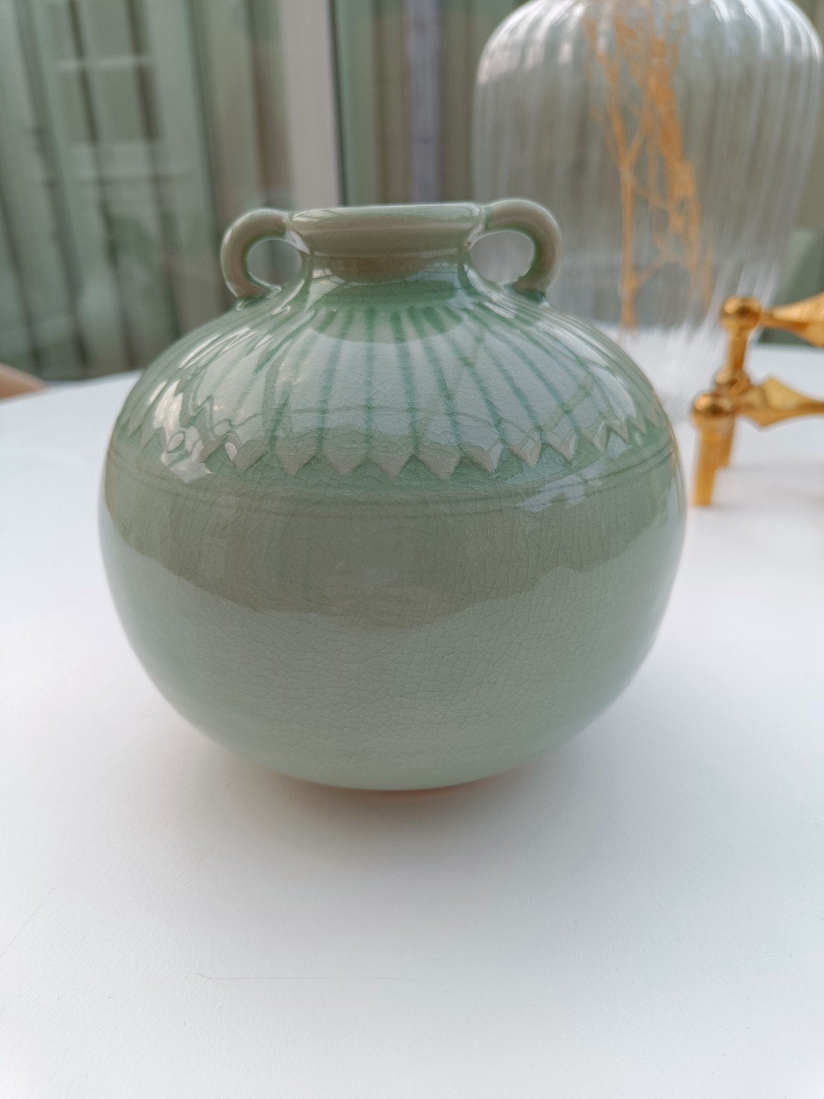 Siam Celadon Vaas, mintgroen, Thailand, Ophalen of Verzenden