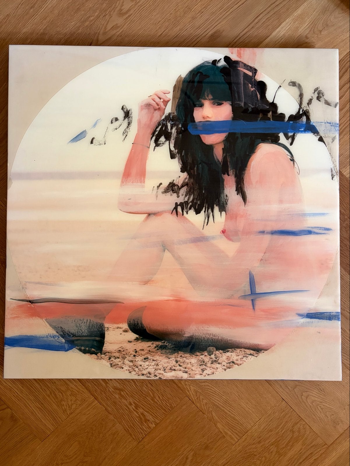 Modern Schilderij Vrouw op Strand - Abstracte Kunst, Ophalen, Figuren, Handgeschilderd, Gemengde techniek