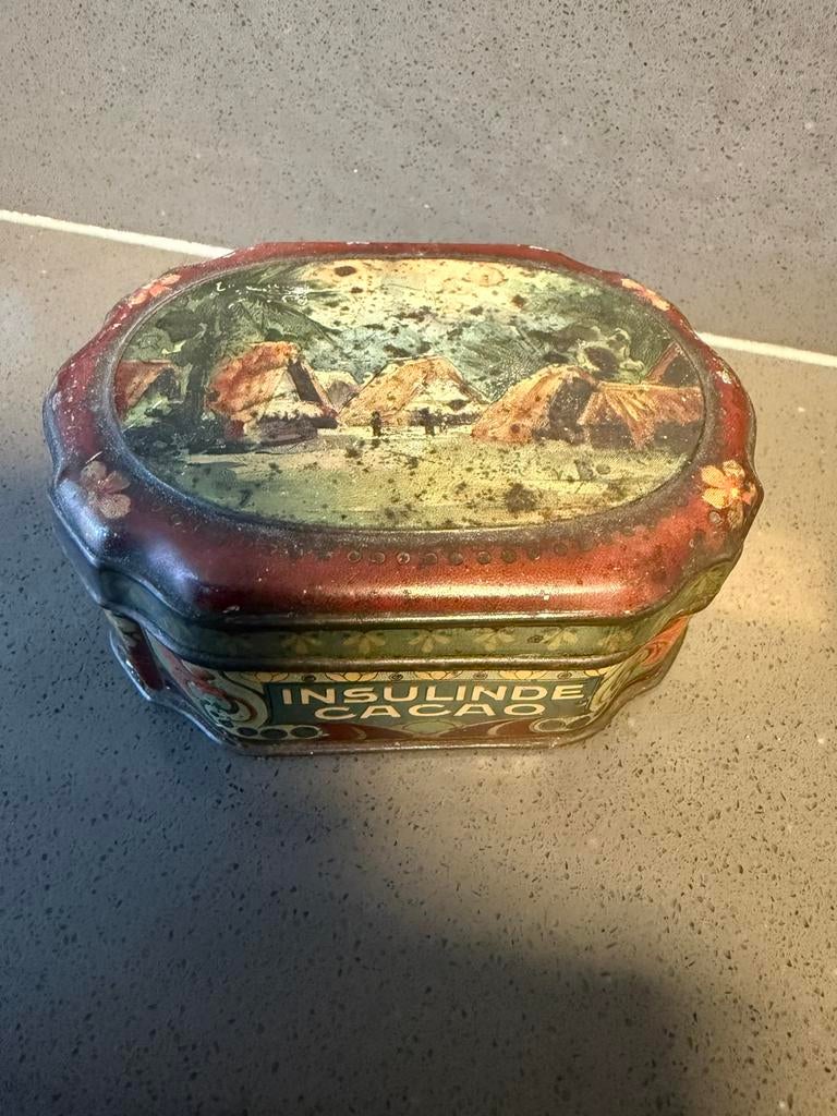 Zeer oud Insulinde cacao blikje, Ophalen of Verzenden, Gebruikt, Overige