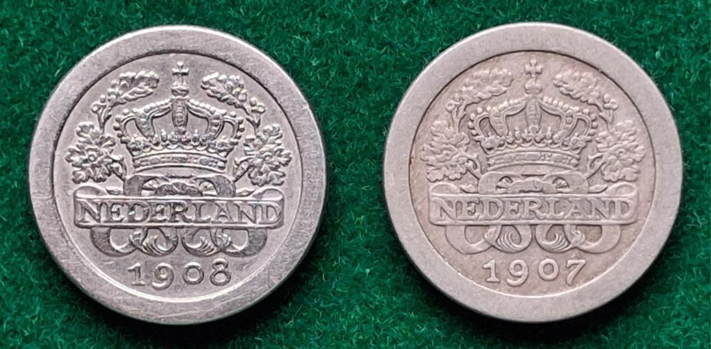 5 cent 1907 en 1908, Postzegels en Munten, Munten | Nederland, Ophalen of Verzenden, Koningin Wilhelmina, Zilver
