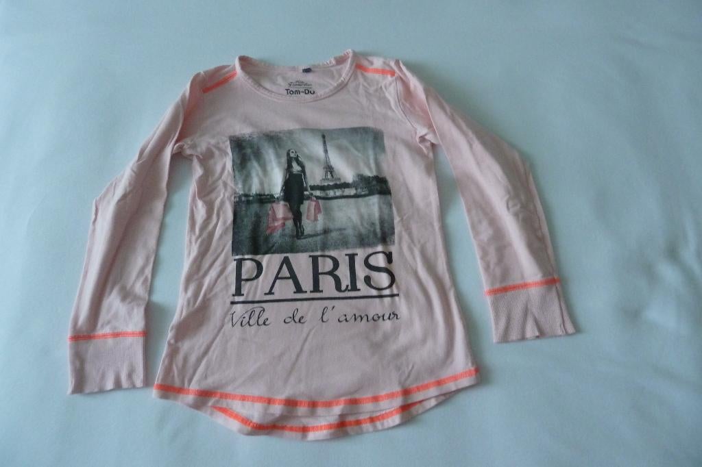 Longsleeve roze met Paris Eiffel maat 152 Tom Du, Ophalen of Verzenden, Zo goed als nieuw, Meisje, Shirt of Longsleeve
