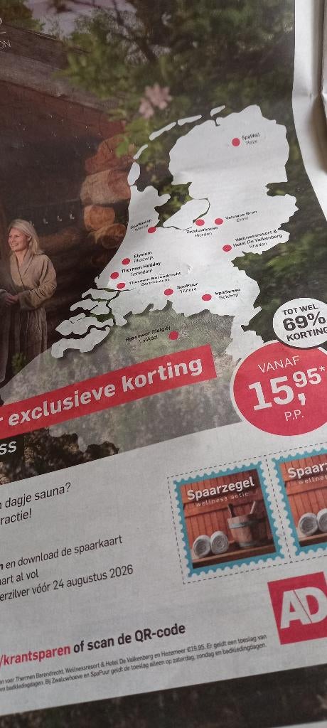AD Saunazegels, meerdere kaarten., Drie personen of meer, Kortingsbon, Spa of Sauna