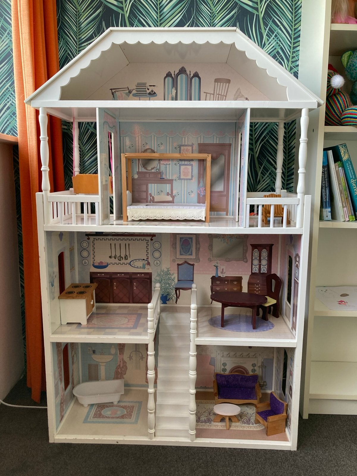 Groot Barbie Poppenhuis - 130 cm hoog met meubels, Ophalen, Gebruikt, Poppenhuis