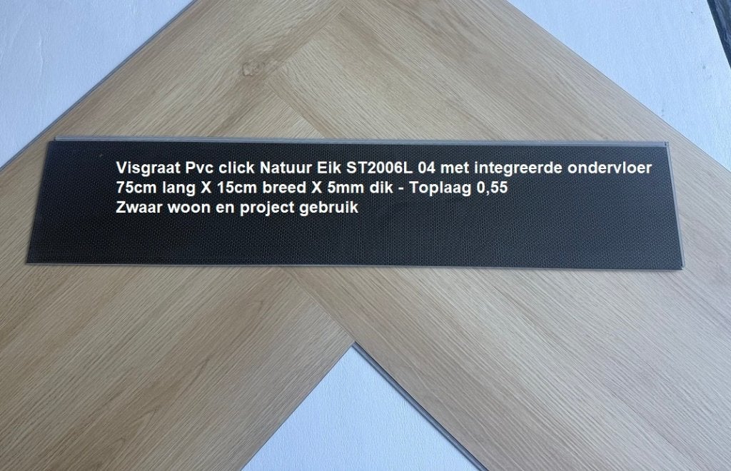Visgraat Pvc click Natuur Eik + Hoge wit plint + Leggen, Pvc click Visgraat vloer Natuur eiken, 75 m² of meer, Nieuw, Ophalen of Verzenden