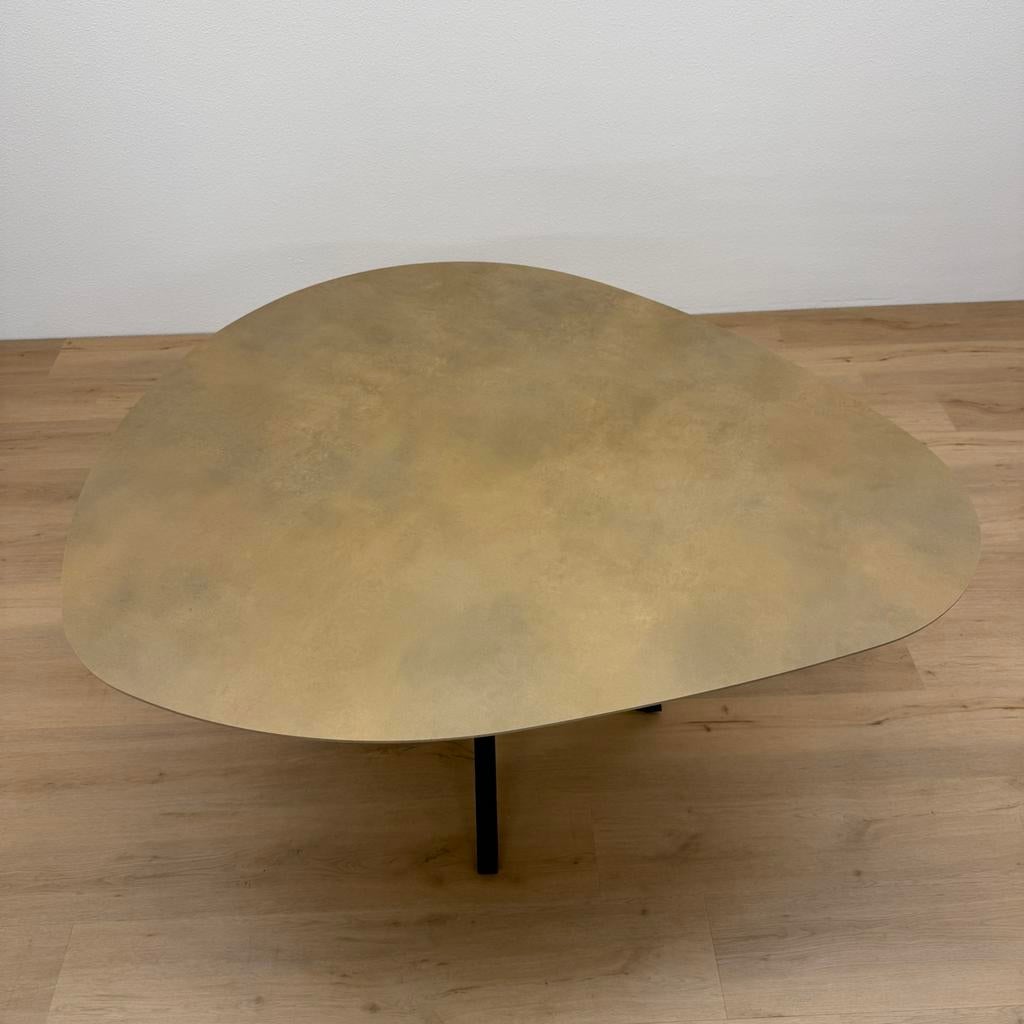 Organische eettafel HPL goud 150x130 - Direct Leverbaar, Rond, Ophalen of Verzenden, Zo goed als nieuw, Vijf personen of meer