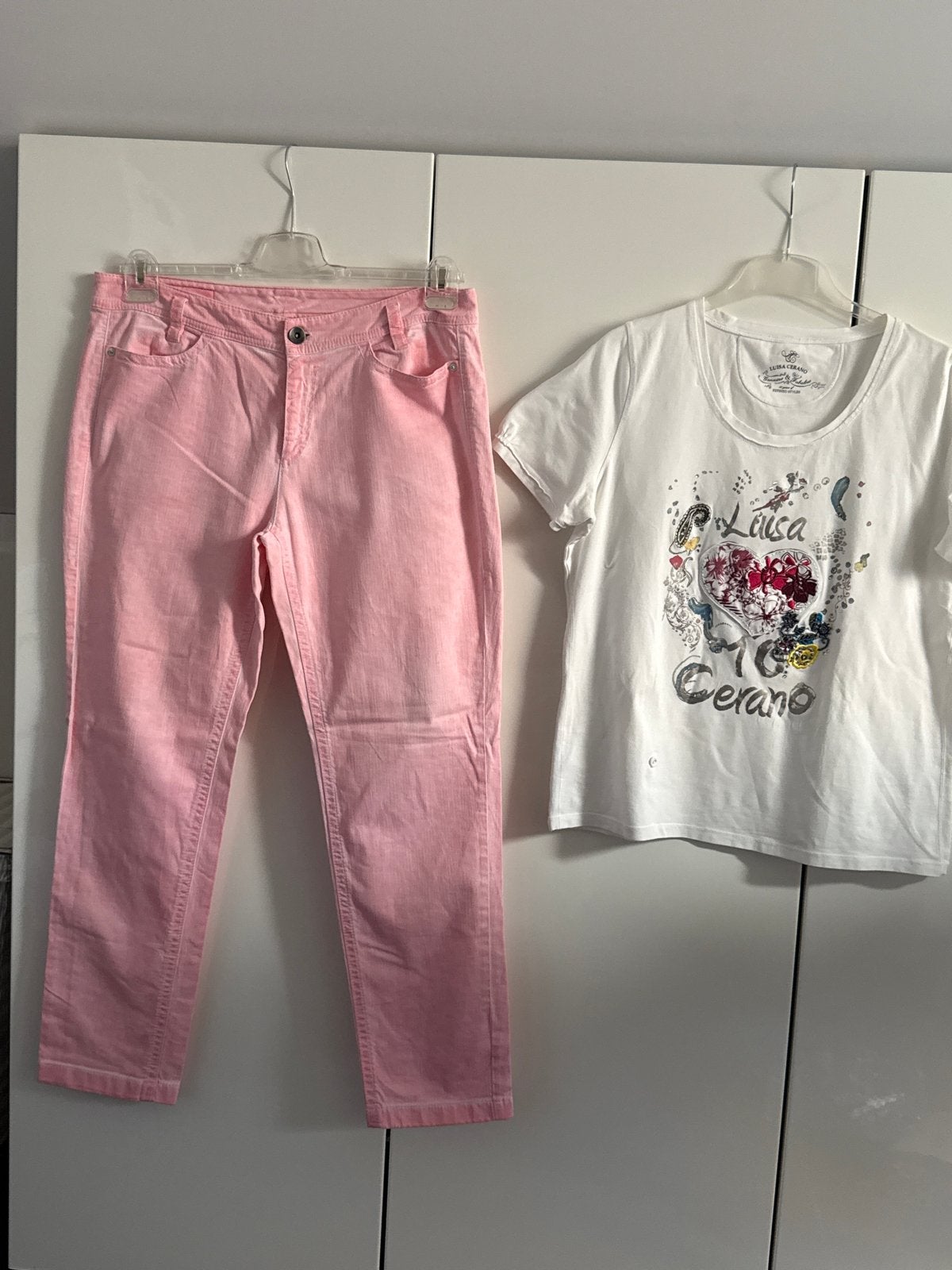 Marc Cain Roze Jeans met Luisa Cerano T-shirt, Kleding | Dames, Maat 42/44 (L), Ophalen of Verzenden, Roze, Lang