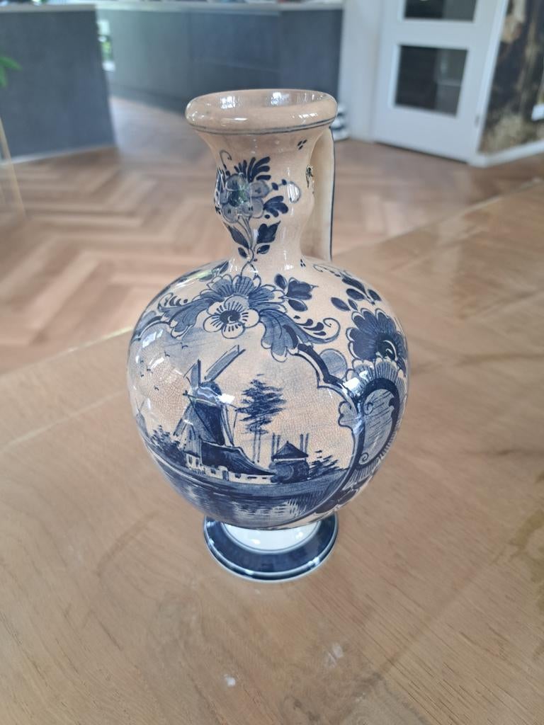 Antieke Delft Gouda Holland Vaas/kruik 20 cm met verkleuring, Ophalen of Verzenden