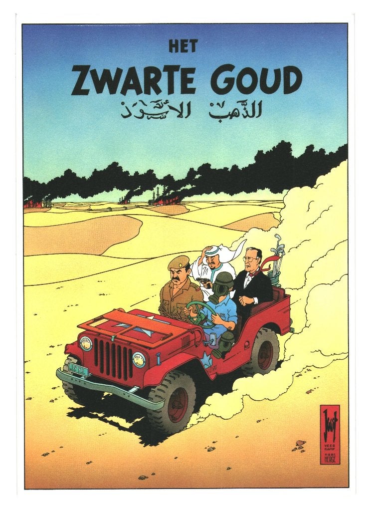 988361 Ansichtkaart het zwarte goud _ parodie Kuifje-album, Ophalen of Verzenden, 1980 tot heden, Ongelopen, Politiek en Historie