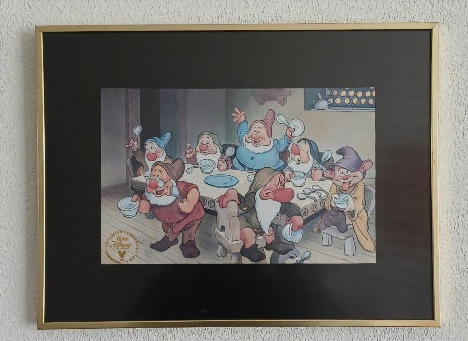 Kleurenlitho Sneeuwwitje en de Zeven Dwergen,ingelijst, Ingelijst, Ophalen of Verzenden, Personages en Fantasiefiguren, Lithografie