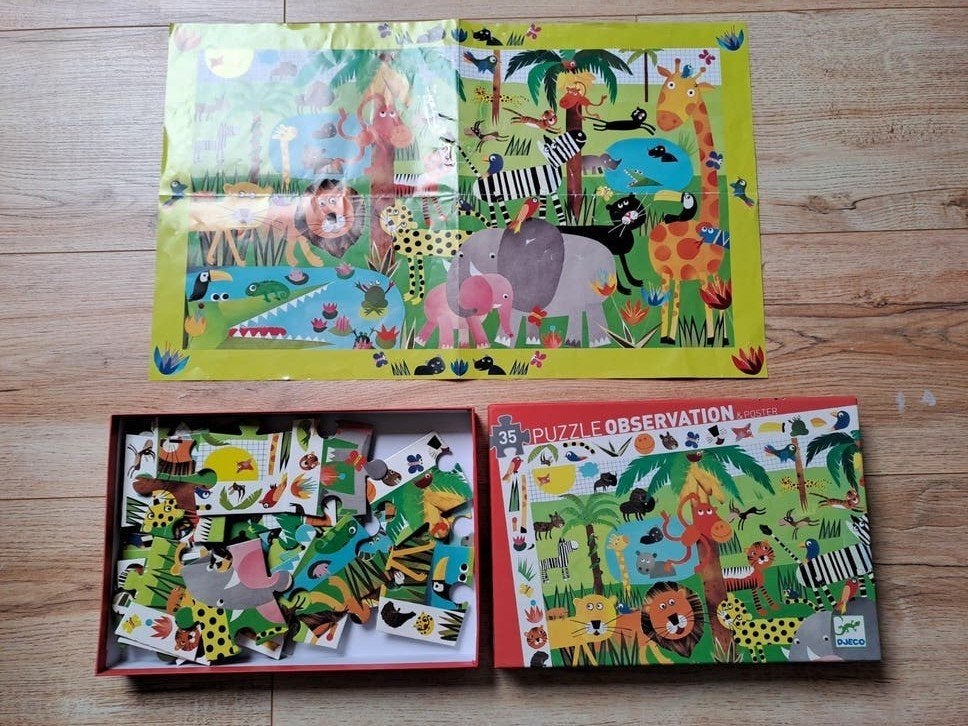 Djeco Jungle Observatie Puzzel 35 Stukjes, Ophalen of Verzenden, 10 tot 50 stukjes, Zo goed als nieuw, 2 tot 4 jaar