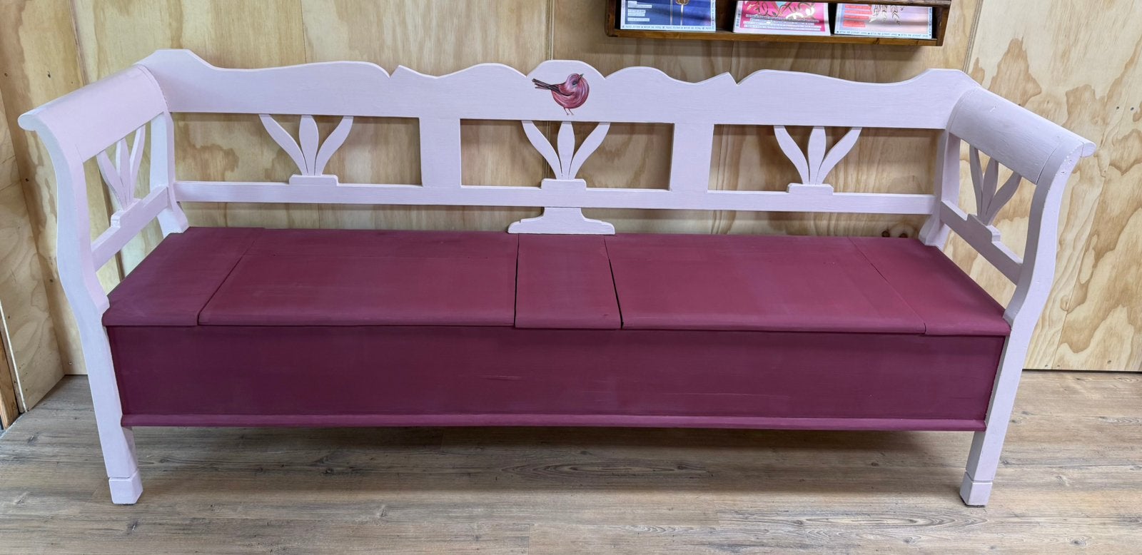 Unieke brocante klepbank 200 cm Handgeschilderd Annie Sloan, Ophalen, Gebruikt, Minder dan 75 cm, 150 tot 200 cm