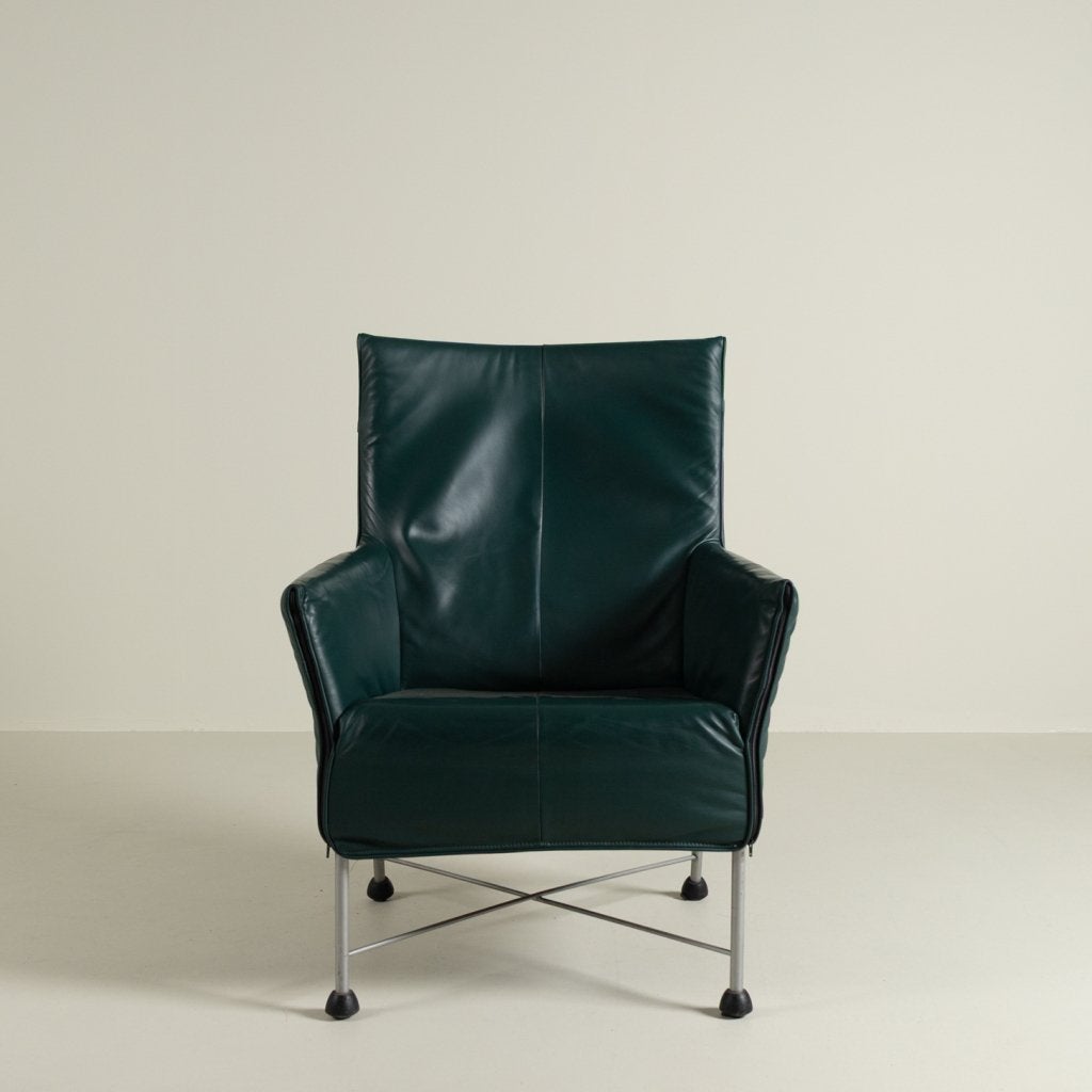 Montis Charly Fauteuil Groen Leer - Aluminium (Op Doppen), Huis en Inrichting, Niet ingevuld, Zo goed als nieuw, Niet ingevuld