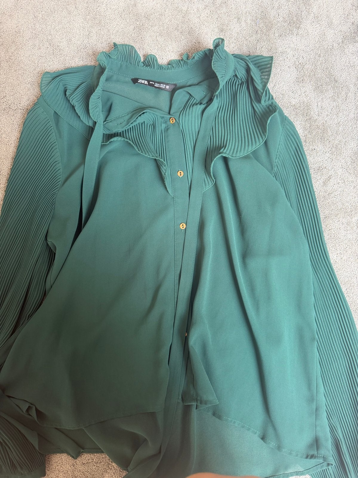 Zara Groene Blouse met Plooien en Ruches, Verzenden, Zo goed als nieuw, Maat 46/48 (XL) of groter, Groen