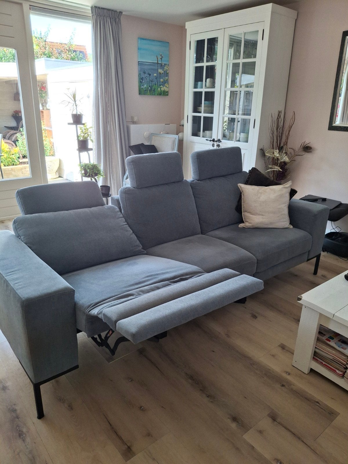 Bank prominent oud blauw, Ophalen, Zo goed als nieuw, Stof, Zie foto