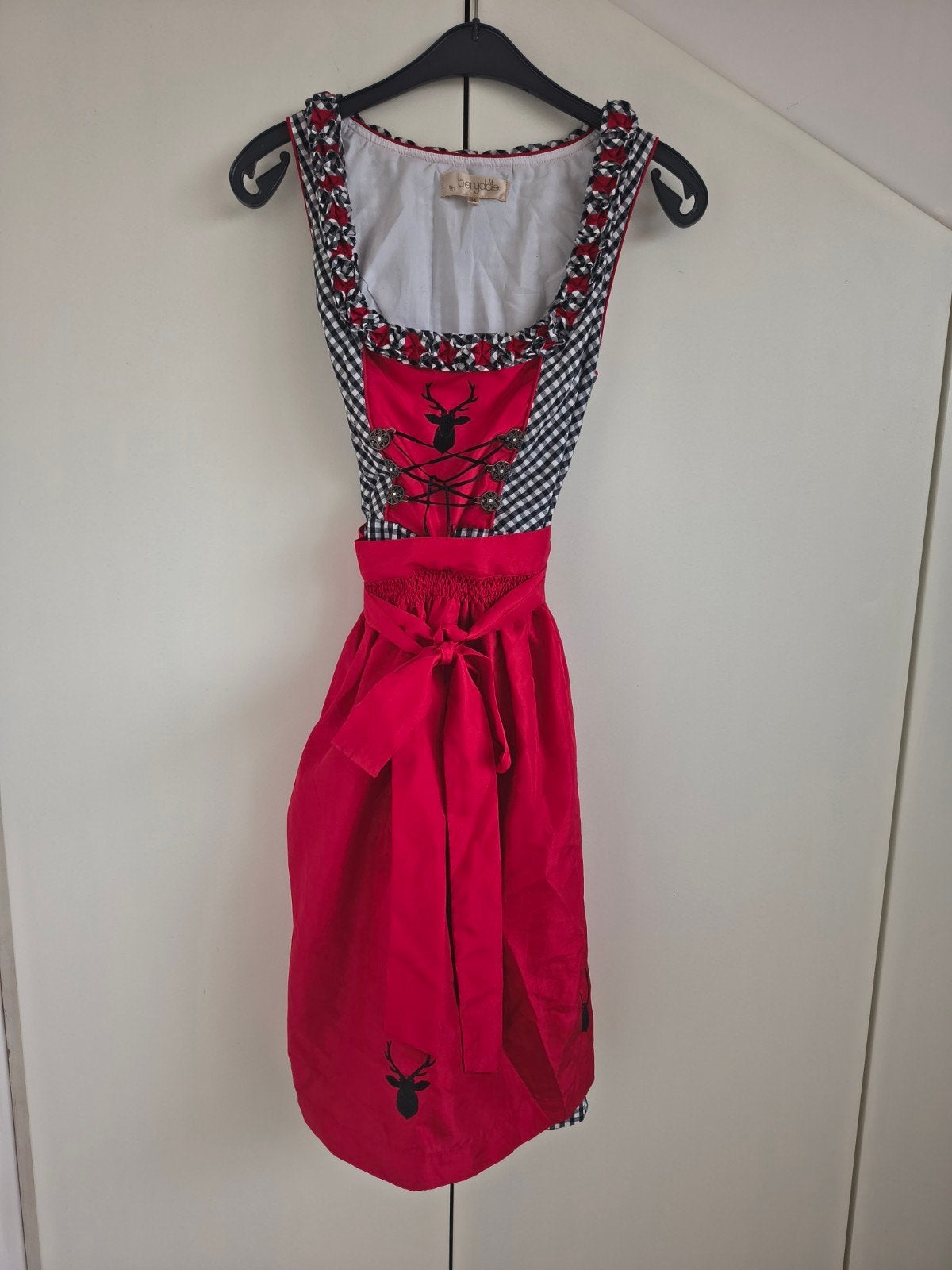 Dirndl jurk rood/zwart/wit geruit met hertenprint - Maat 34, Berydale, Carnaval, Ophalen of Verzenden, Zo goed als nieuw